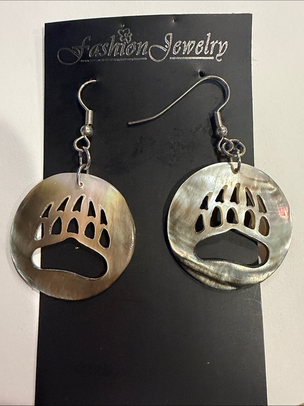 Hand Carved Bear Paw Tracks  Shell Earrings